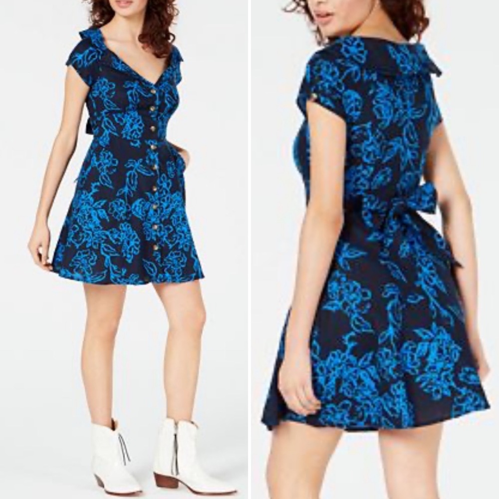 Free People A Thing Called Love Blue Mini Dress